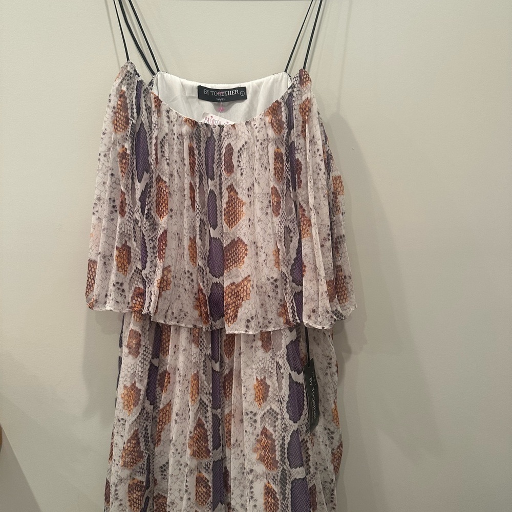By Together Snakeskin Strappy Tiered Mini Dress Sz Large NWT Fall Festival Event - Picture 5 of 7